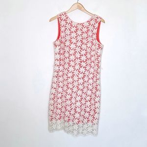 Belle Badgley Mischka Pink & White Floral Lace Overlay Dress